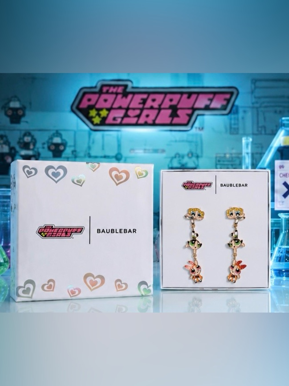 BaubleBar Gold-tone Powerpuff Girls Enamel Drop Earrings NIB - Picture 2 of 5
